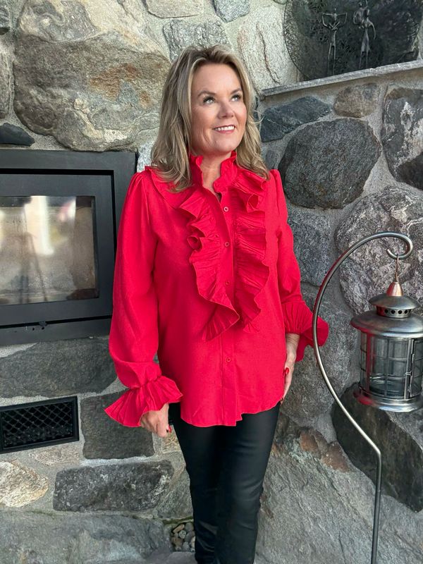Plisse bluse rød