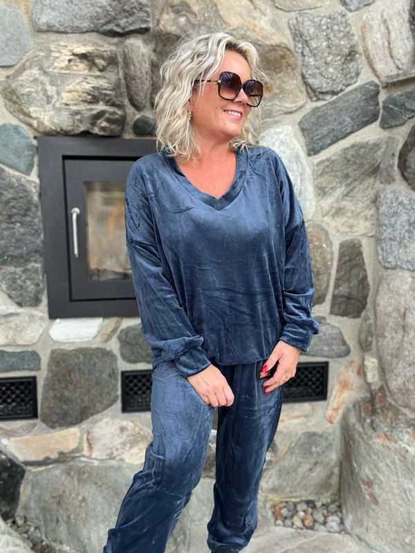 Lux Velour sett marineblå