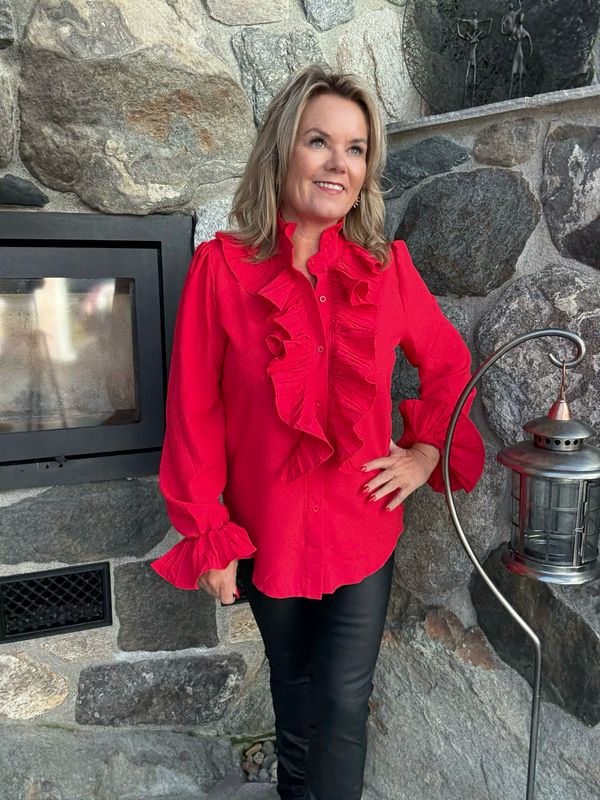 Plisse bluse rød