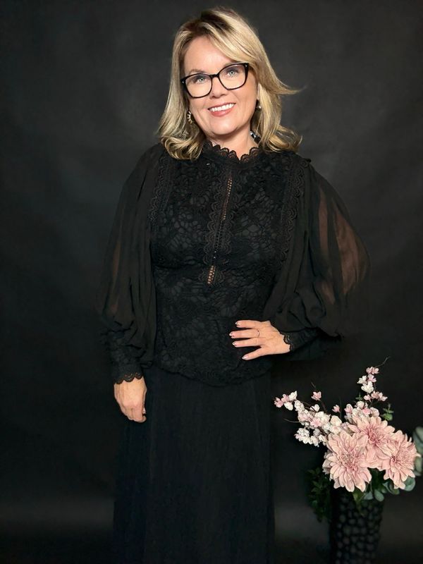 Lux plisse bluse sort 