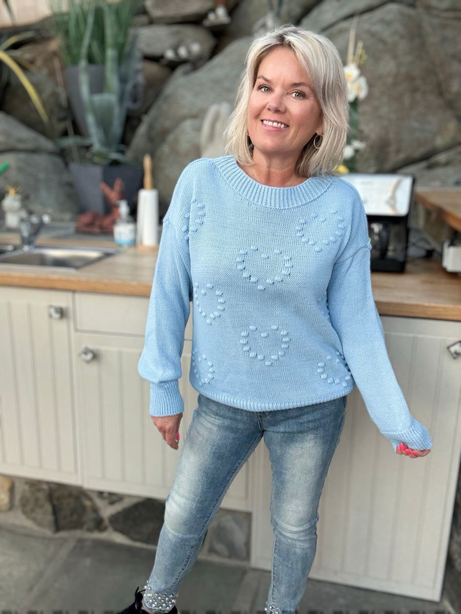 Tine heart knit soft knit blå